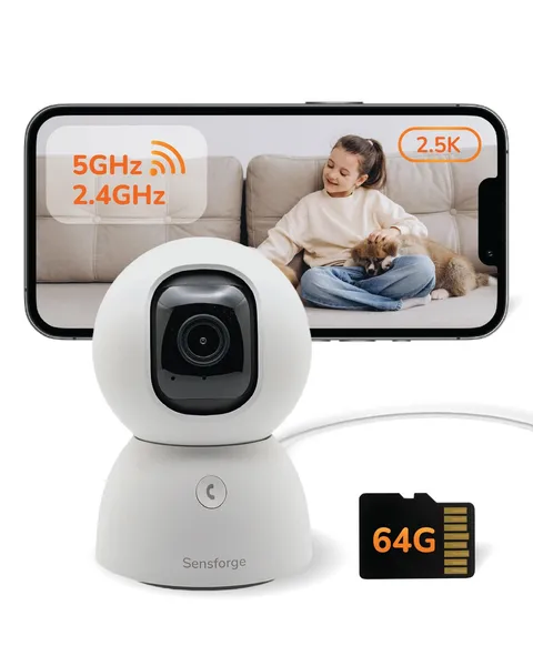 2.5K Indoor Pan Tilt Security Camera 360 Degree Wi-Fi Pet Baby Monitor 64GB Card