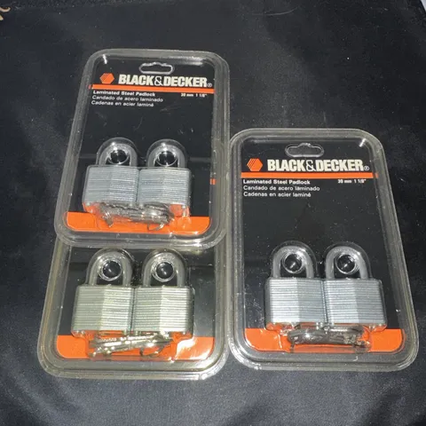 Black And Decker Laminated Steel Padlock 30 Mm 1 1/8 “ Set Of 3 2 Packs