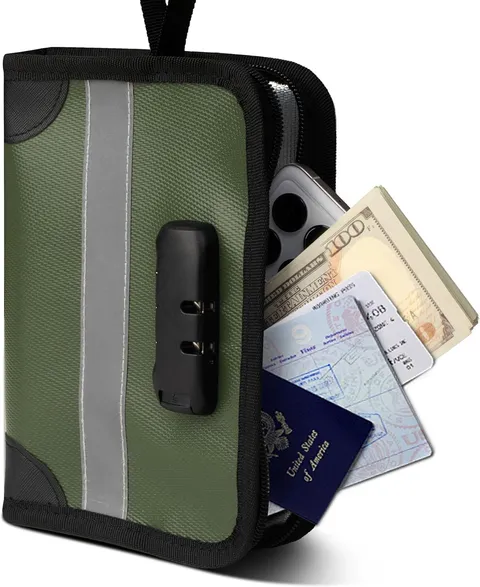Fireproof Money Bag with Lock (1.6X8.7X6.3 In), Waterproof Document Holder with