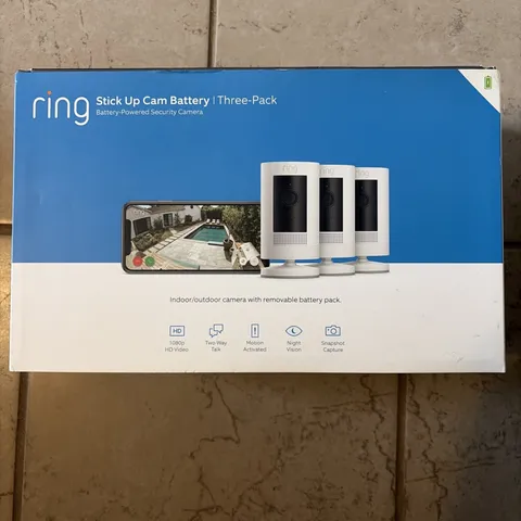 3 Pack Ring Stick Up Camera Indoor/Outdoor Battery Wire Free  NEW OPEN BOX!!!