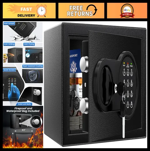 Mini Safe Box 0.5 Cu Ft with Fireproof Bag, Key & Passcode, Wall Mount, Smart Al