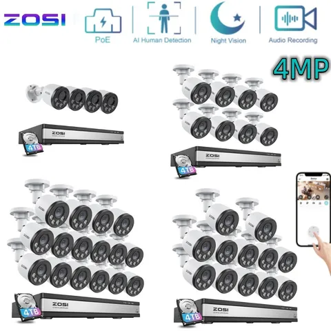 ZOSI 16CH NVR 4MP PoE Security Camera System 4TB Audio Night Vision Human Detect