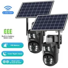 2PCS Solar Security Camera Wireless Outdoor 4MP PTZ WiFi Color NightVision Audio
