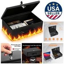 Scratch Resistant Security Box with Key Lock – Small Portable Safe for Valuables