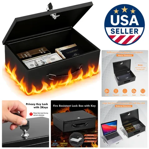 Scratch Resistant Security Box with Key Lock – Small Portable Safe for Valuables