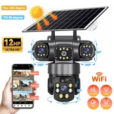 3 Lens 12MP Solar Battery Home Security Camera Outdoor Wifi Wireless PTZ CCTV US