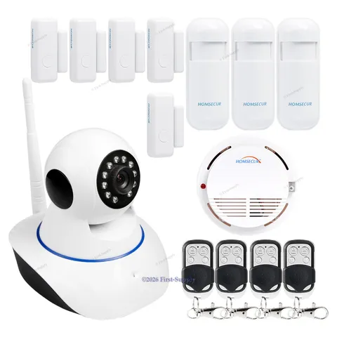 Burglar Alarm Kit DIY HD WIFI Camera Pan&Tilt Control+PIR Emergency Alarm Sensor