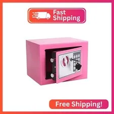 Yuanshikj Small Steel Security Safe Box with Keypad,Key;0.23 Cu Ft, Pink