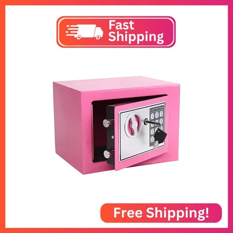 Yuanshikj Small Steel Security Safe Box with Keypad,Key;0.23 Cu Ft, Pink