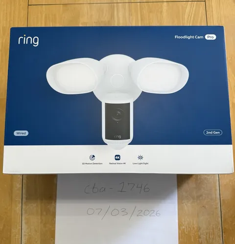 Ring Floodlight Cam Pro Wired 2nd Gen (Newest Model) Retinal 4K - White, In Hand