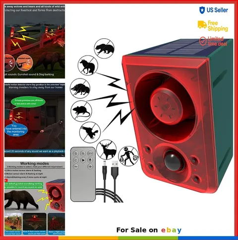 Solar Motion Sensor Alarm 130dB Dog Barking Gunshot Sound with Remote