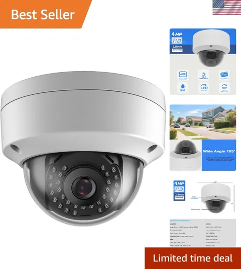 4MP PoE Vandal Dome Camera - 65ft Night Vision &  Waterproof Security