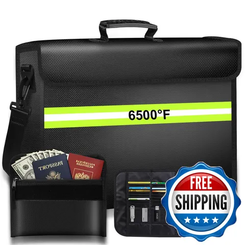 Zymmyz Large Fireproof Bag 6500F Lock/Removable Folder Layers/Small Fireproof