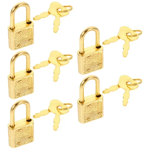 5Sets Lightweight Reusable Plastic Treasure Chest Padlocks with Keys Golden