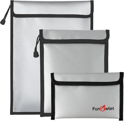 FunOwlet Fireproof Waterproof Document Bag – 3 Pack Fire and Water Resistant Zip
