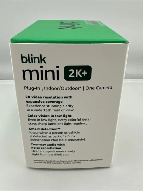 Blink Mini 2K+ Indoor Outdoor Plug-In Security Camera White Color Night Vision