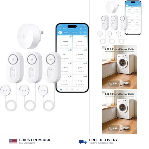 GoveeLife Upgraded Smart Water Leak Detector 1s with 4.92 ft Sensor Cable, Wi...