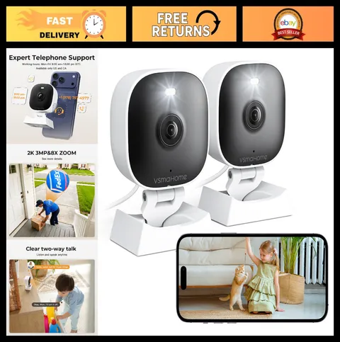 2K Home Security Cameras Indoor/Outdoor, WiFi, Color Night Vision, 2-Way Audio,