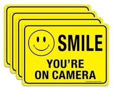 (4 Pack) Faittoo Smile You're On Camera Sign, 10x7 Reflective Rust Free .40 A...