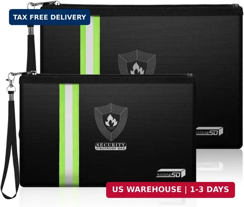 Fireproof Document Bag with Metal Zipper & Reflective Strip, Waterproof Fire Saf
