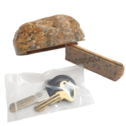 Small Brown Real Stone Outdoor Key Hider Device Easily Hide a Key Outside