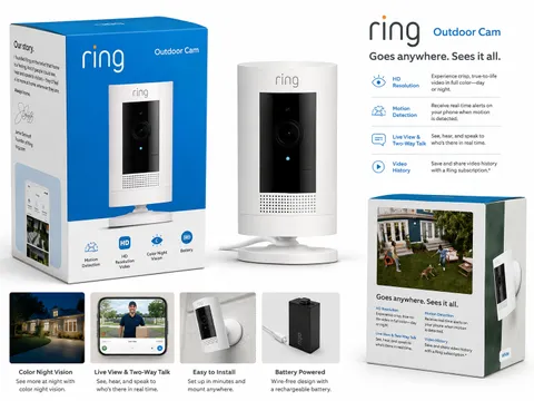 Ring Outdoor Cam Battery HD Security Camera White Motion Detection New