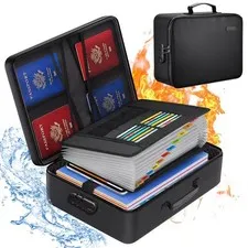 Fireproof Document Box Waterproof Organizer with Lock, Zipper, 13 Pockets