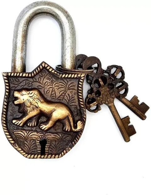 Brass Padlock Tiger Engraved Design Fully Functional Brass Lock with 2 Keys
