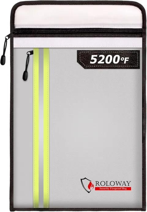 Fireproof Document Bag 15.5 x 11.5 inch with 2 Pockets and 5200℉ Aluminum Foi...