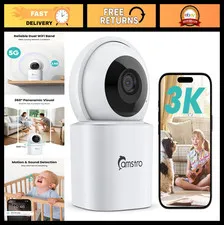 3K Indoor Security Camera 360° PTZ Home Monitor, Auto Tracking, Night Vision, 2-