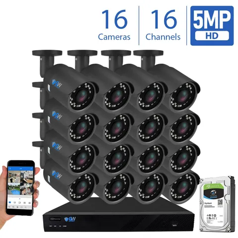 16 Channel 4K NVR (16) 5MP Waterproof IP Security PoE Bullet Camera System 24TB