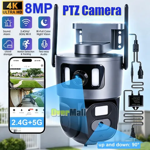 5G WiFi Security Camera Dual Lens 8MP 360° PTZ Audio Home Outdoor Night Vision