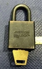 American Lock Series 1205 Brass Padlock & Key USA FLAG Logo pad lock vintage
