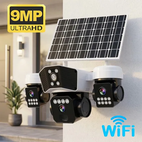 Camara De Seguridad 4K Solar WiFi Inalambricas Para Exterior Con Vision Nocturna