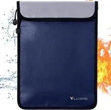 Blue 15x11 Fireproof Document Bag 2 Pockets 2000 Zipper Waterproof Safe Box