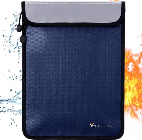 Blue 15x11 Fireproof Document Bag 2 Pockets 2000 Zipper Waterproof Safe Box