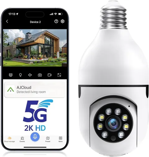 Light Bulb Security Camera, 5G& 2.4Ghz Wifi Security Cameras Wireless Outdoor fo