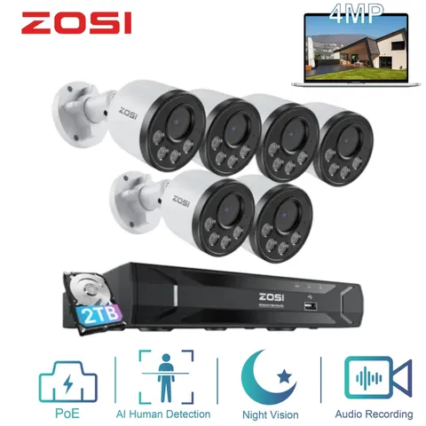 ZOSI 8CH 5MP NVR PoE Security 4MP IP Camera System Advanced Human Detection 2TB
