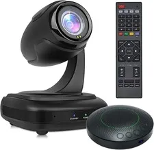 UcooQQ Conference Room Camera System, Wide-Angle 1080P PTZ Webcam with Wirele...