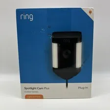 Ring Spotlight Cam Plus Plug-In Outdoor Camera New Open Box Lights Siren HD - N2