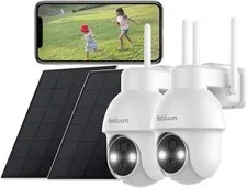 2K Solar Security Cameras Wireless Outdoor, 360° Pan Tilt, 2Pack