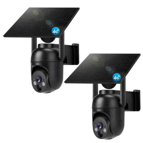 4G LTE Solar Security Camera 2 Pack, 2K Night Vision, 360° View, No WiFi