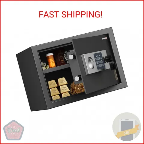 Paporia 0.6 Cubic Feet Safe Box with Digital Keypad Lock & Keys, Home Safe Money