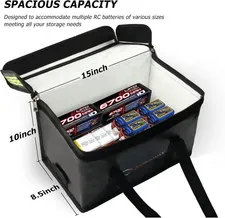 Fireproof LiPo Battery Bag 15x8.5x10 Inch Large Storage with Handle Reflective