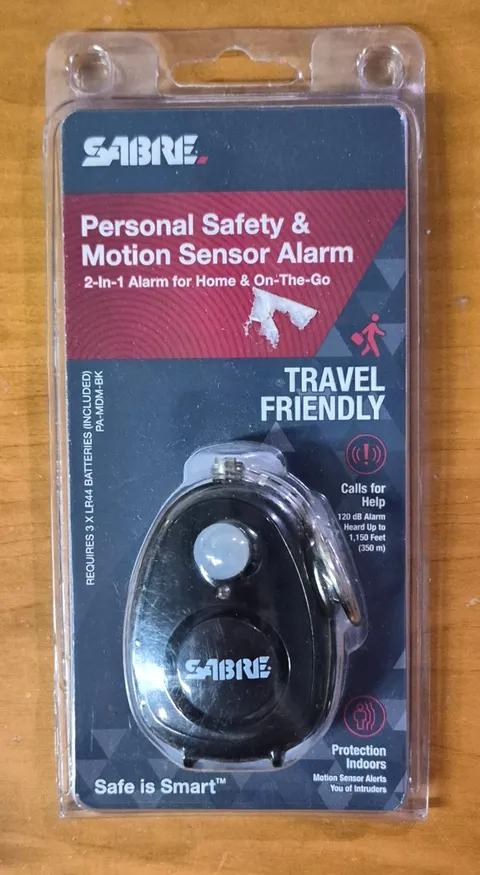 Sabre Personal Alarm With Motion Detector Magnet and Key Ring Black NEW