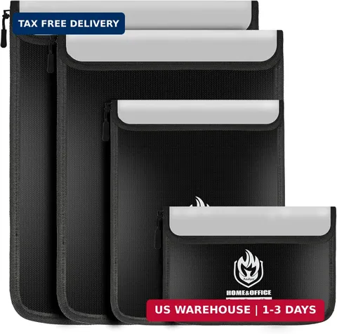 4 Pack Fireproof Document Bags, Waterproof Document Pouch Holder with Zipper, Fi