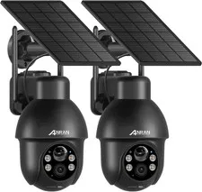 2K Solar Security Camera Outdoor Wireless 3MP 360° PTZ Human Detection 2-Pack