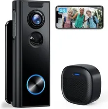 Doorbell Camera Wireless No Subscription, 2K Video Doorbell with Chime, 2-way...