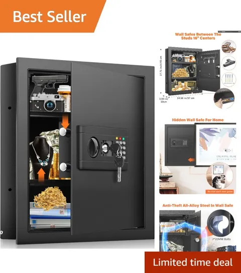 Durable 17.7" In-Wall Safe with Removable Shelves & Alarm System for Valuables