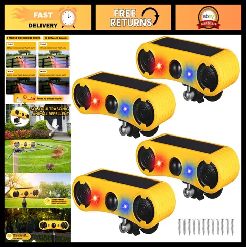 Solar Motion Sensor Dog Barking Alarm - 4 Pack for Yard Security & Safety